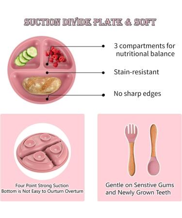 SilverStaar Baby Weaning Set - Silicone Suction Plate, Bowl, Spoon, Fork & Bib | Detachable Suction Base Feeding Set for Babies and Toddlers (Pink) - Buy Online on GoSupps.com