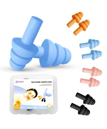4 Pairs Multi Colour Soft Silicone Ear Plugs for Sleeping Noise Cancelling- Waterproof Reusable Ear Plugs for Sleep Snoring Work or Travel- Moldable Silicone Sound Cancelling Ear Plugs - UK Brand