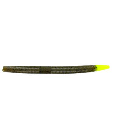 Yamamoto 5" Senko Soft Plastic Worm Bass Fishing Stick Bait Lures, 10 Pack, Green Pumpkin Pepper Body/Chartreuse Tail
