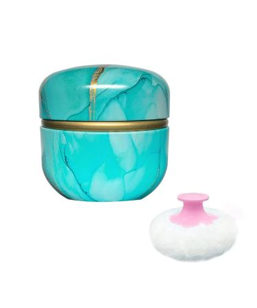 Qopoto Large Powder Puff for Body Powder and Container for Loose Powder, Baby Powder Puff and Powder Box for Bath and Travel (Cyan Gilding)