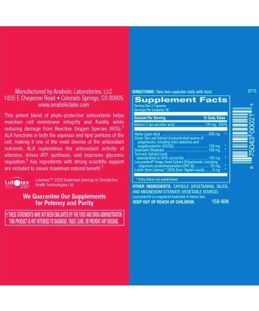 Natural Antioxidant Complex - 60 Vegetarian Capsules for Cell Health | Alpha Lipoic Acid Green Tea Quercetin Turmeric Vitamin C - Buy Online on GoSupps.com
