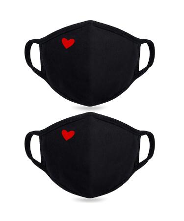 2 Pack Cotton Face Mask - Unisex Cute Heart Mouth Cover- Reusable Dustproof Face Cover for Outdoor Activities