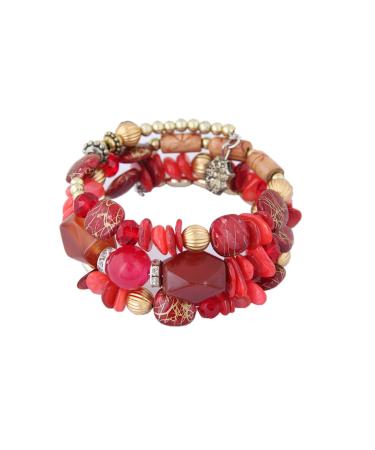 Boho Colorful Multilayer Stone Bracelets Irregular Agate Beads Charm Bracelets for Women Vintage Jade Stone Man Bracelets Yoga Bangles Ethnic Jewelry-Red