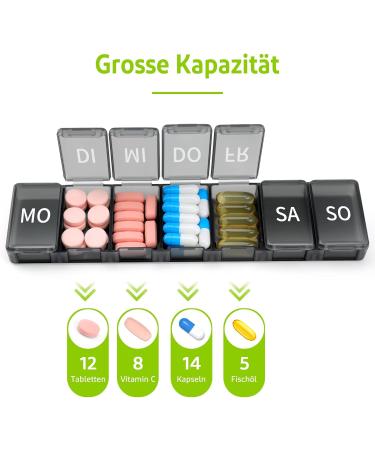 Weekly Pill Organizer Box - 7-Day Tablet Storage - OPRET Medication Organizer - Black & White - Buy Online on GoSupps.com