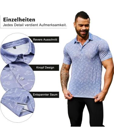 Men's Hawaii Printed Polo Shirt - Casual Short Sleeve Golf & Tennis Shirt - Breathable Blue M - Buy Online on GoSupps.com