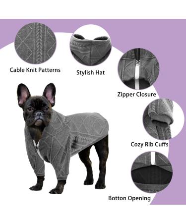 Meioro Zipper Hooded Dog Sweater | Cute & Warm Pet Clothing for French Bulldog & Pug | L Grey - Buy Online on GoSupps.com