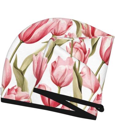 Hand Painted Watercolor Tulip Microfiber Hair Towel | Super Absorbent Quick Dry Hair Wrap for Women - Perfect for Long Curly & Thick Hair - Buy Online on GoSupps.com