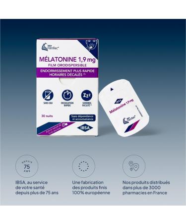 IBSA Pharma - FILMTEC - Melatonin 1.9mg - Faster sleeping shifted hours - Melates in seconds without water - Box of 30 films 1 month - Dietary supplement - Buy Online on GoSupps.com