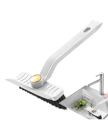 Rotating Tile Brush HeavyDuty Shower Scrubber Brush Scrubbing Cleaning Grout Brush Heavy Duty Stiff Bristle Scrubber Adjustable V Shaped Cleaning Brush for Limescale Grease White