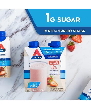 Atkins Strawberry Shake 4 Count - 11 Oz. Containers (2 Pack) - Buy Online on GoSupps.com