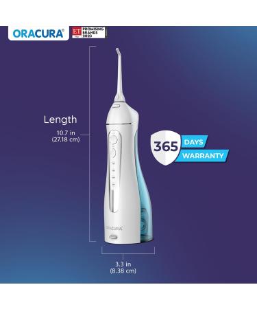 ORACURA Cordless Water Dental Flosser - Portable Electric Teeth Cleaner with 2 Jet Tips 4 Modes & 200ml Tank - IPX7 Waterproof - Perfect for Travel - White - Buy Online on GoSupps.com