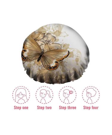 Golden Butterfly Bath Hair Cap - Reusable Shower Cap for Women and Girls - Hotel Travel Essentials - Hair Care Accessory - 10.6 x 4.3 x 0.15 Inch - Buy Online on GoSupps.com