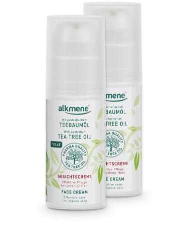 alkmene Tea Tree Oil Face Moisturizer for Impure Skin - Vegan Face Moisturizer Without Silicones Parabens and Mineral Oil - Face Skin Cream (2x 50 ml)