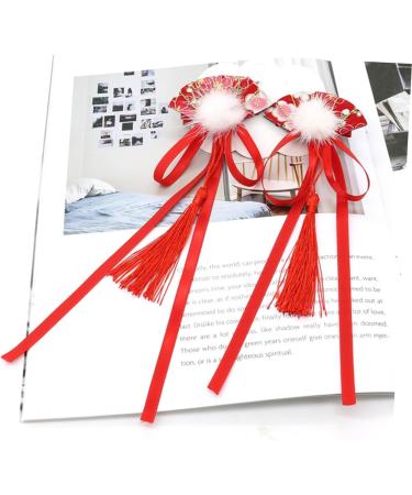 FRCOLOR Tassel Trim 1 Pair Children's Hairpin Chinese Red Hair Accessories Girl Hair Clips Decorative Hair Pins Barrettes for Girls Girl Headdress Hairpins Ribbon Woman Fabric Modeling - Buy Online on GoSupps.com