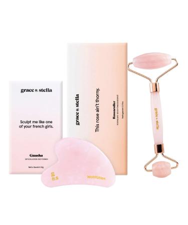 Grace & Stella facial roller and Gua Sha Stein Duo facial scooter Guasha Stein for face rose quartz facial massage jade scooter for face gua Sha and rose quartz facial roller set