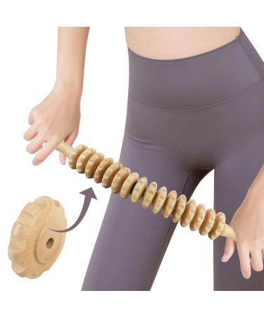 Altamenjor fascia roll wood massage roller wood fascia roll wood fascia rod wood for Gua Sha massage muscle relaxation body shape handle thigh maderotherapy massage (16 wheels)