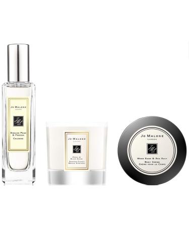 Luxuries Trio - English Pear & Freesia Cologne - Wood Sage & Sea Salt Body Cream - Peony & Blush Suede Scented Candle