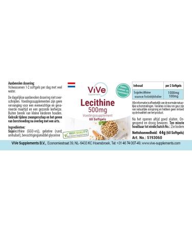 Lecithin 500 mg - 60 Softgels | Natural Phosphatidylcholine | No Additives | German Quality | Vive Supplements - Buy Online on GoSupps.com