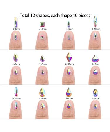 120 Pcs Multi Shapes Glass Crystal AB Rhinestones Set - Nail Art Craft Decorations with 1728 Rhinestones - FlatBack Stones Mix for 3D Design - Buy Online on GoSupps.com