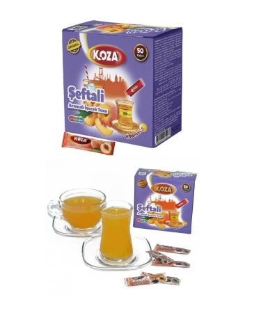 Koza peach instant beverage powder stick individually packaged 50 pack |Powder for hot or cold drink |Turkish tea |Ice Tea powder |Iced tea peach |Fruit tea |Cay |Teepulver |