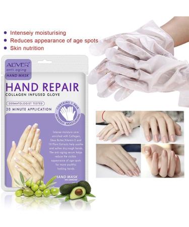 Hand Mask - Moisturizing Gloves Infused with Collagen, Vitamins & Natural Plant Extracts for Dry, Cracked Hands - Lavender Scented - 5 Pairs - Buy Online on GoSupps.com