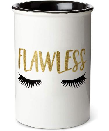 Round White Ceramic Makeup Brush Holder with Cute Sayings - Flawless Cosmetic Organizer for Vanity Countertop - Buy Online on GoSupps.com