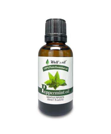 Well's 100% Pure Essential Oil 1oz (30ml) Massage Oil for Hair Body Skin Diffuser for Men and Women (Peppermint)