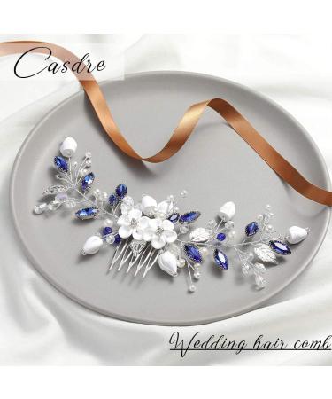 Blue Crystal Bride Wedding Hair Comb - Silver Flower Bridal Hair Accessories for Women and Girls - Buy Online on GoSupps.com
