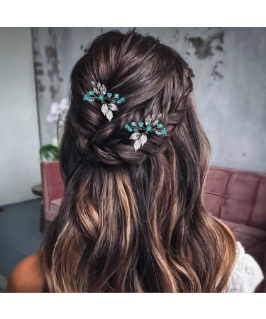 Turquoise Wedding Hair Pins - Silver Leaf Headpiece for Women and Girls (Pack of 2) - Buy Online on GoSupps.com