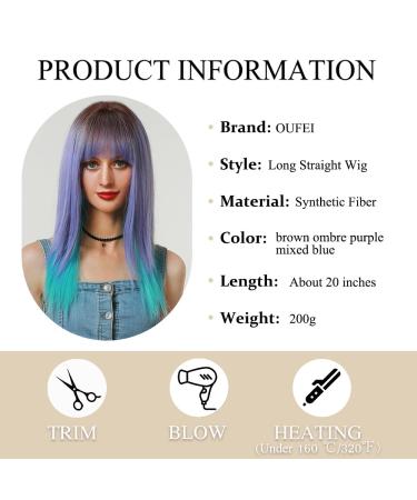 Oefei Long Wavy Ombre Purple & Blue Wig - Heat-Resistant Synthetic Hair for Women | Perfect for Halloween & Cosplay - Buy Online on GoSupps.com