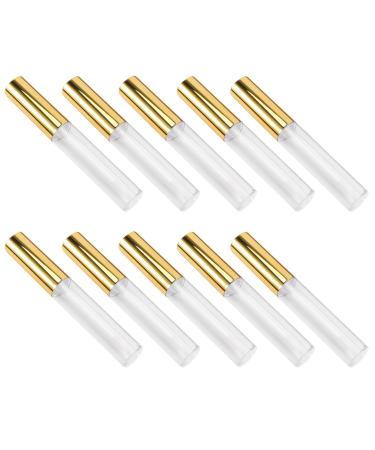 Sewroro Lot de 10 Tubes L vres Brillants Vides 10 Ml Transparents Bouchon Dor Tube Rond en Plastique L ger pour Gloss Huiles L vres et Rouges Liquides Usage Cosm tique Quotidien