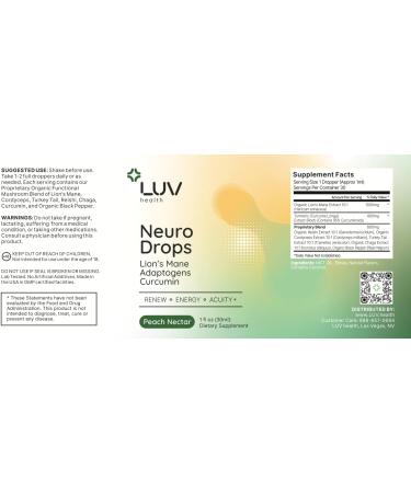 LUV health Neuro Drops Nerve Pain Support & Joint Comfort with Lion s Mane Curcumin Cordyceps & Reishi Organic Adaptogens Vegan Non-GMO Made in USA - 30 Servings - Buy Online on GoSupps.com