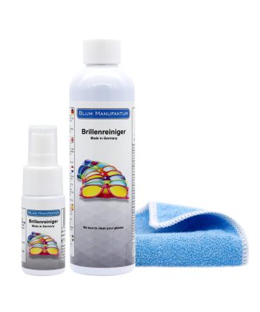 Blum Manufaktur - 30ml glasses cleaner + 250ml glasses cleaner refill bottle glasses spray + microfiber cloth 30x30 cm