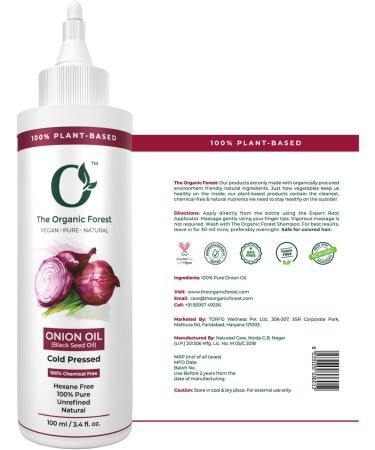 Organic Forest Red Onion Hair Oil 100ml - Chemical Free Hair Loss Treatment with Black Seed Oil for Hair Fall Control - Vegan & Plant Based Formula - Buy Online on GoSupps.com