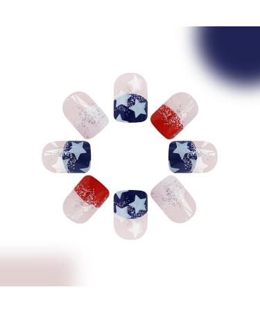 4th July Fake Nails - Flag Design Full Patriotic Cute Stick-on Nails Stars And Stripes Short Square Fake Nails For Nail Salon - Buy Online on GoSupps.com