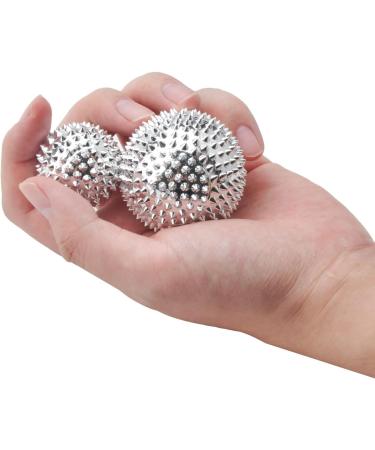 Magnetic Massage Ball & Acupressure Ring Set - 2 Hedgehog Balls & 3 Massage Rings for Stress Relief - Silver - Buy Online on GoSupps.com