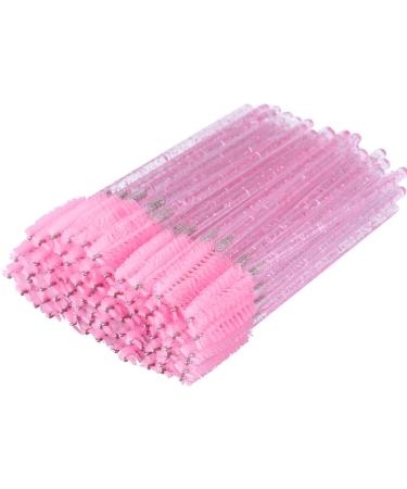 G2PLUS 50 PCS Disposable Eyelash Brushes - Pink Eyelash Spoolies for Extensions - Crystal Mascara Wands - Eyelash Extension Brush Applicator for Eyelash Extensions 50 Glitter Pink