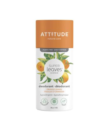 ATTITUDE Deodorant, Plastic-free, Plant- and Mineral-Based Ingredients, Vegan and Cruelty-free Personal Care Products, Orange Leaves, 3 Ounce