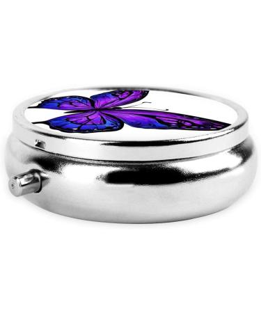 Purple Butterfly Printed Round Pill Box - 3 Compartment Portable Organizer for Travel | Mini Decorative Pocket Pill Case - Buy Online on GoSupps.com