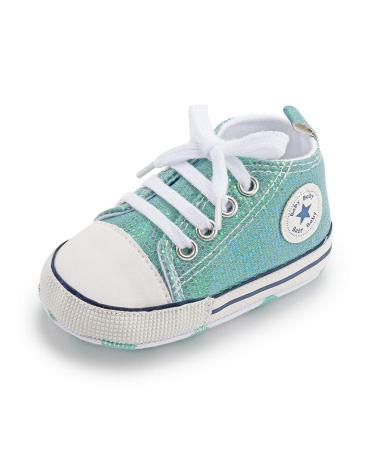 BAIELey walk in the clouds Baby Boys Girls Infant Canvas Sneakers High Top Lace up Bling Sequins Soft Sole Newborn First Walkers Shoe 0-6 Months Green