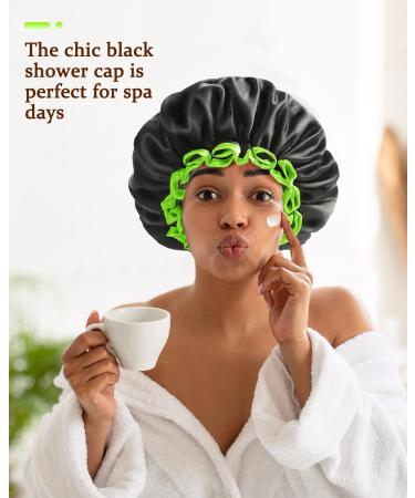 Mikimini Black Shower Hoods for Kids - 2 Pack Double-Layer Waterproof Bathing Hair Caps - Soft Comfortable PEVA Cute Stretchy Design (Black & Green) - Buy Online on GoSupps.com