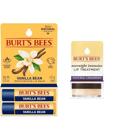 Burt's Bees Lip Balm Easter Basket Stuffers - Vanilla Bean Lip Moisturizer & Overnight Intensive Lip Treatment 0.25 oz - Moisturizing Restorative