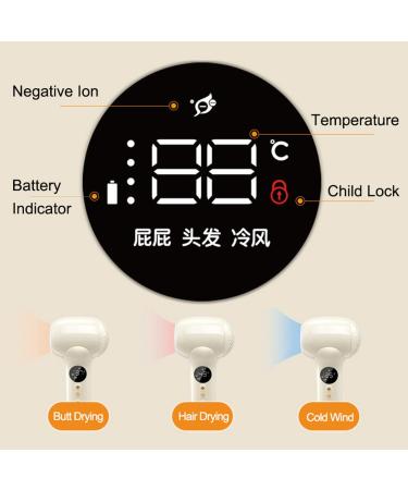 Portable Cordless Hair Dryer Rechargeable Blow Dryer w/LED Lights & LCD Display 10000mAh Battery Powered Travel Hair Dryer for Outdoor/Indoor - Buy Online on GoSupps.com