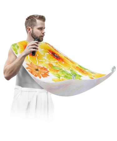 Beard Bib Apron Beard Bib Hair Catcher for Men Shaving and Trimming Non-Stick Waterproof Beard Cape Grooming Cloth Floral Flowers