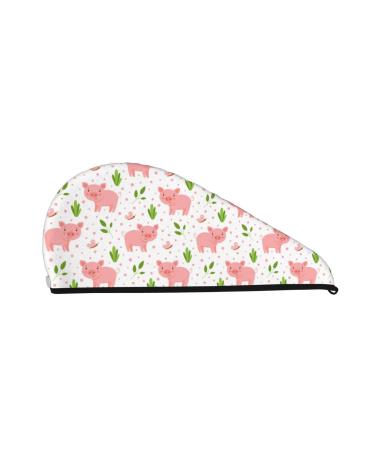Hair Towel Wrap Hair Drying Towel with Button Towel Turban Head Towel to Dry Hair Quickly (Funny Little Pigs)