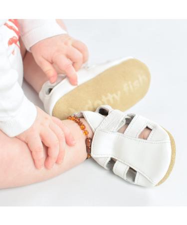 Dotty Fish Soft Leather Baby Shoes | Toddler Sandals, Non-slip Suede Soles | White, 0-6 Months to 3-4 Years - Buy Online on GoSupps.com