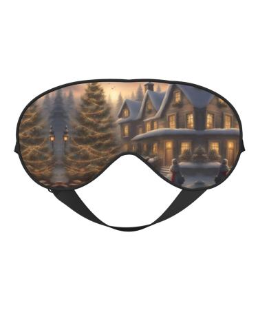 SSIMOO Merry Christmas Print Ultra-Soft Light-Blocking Eye Mask for Optimal Comfort and Restful Sleep Black