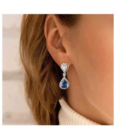 Vintage Sapphire Drop Earrings Oval Sapphire Crystal Earrings Silver Teardrop Rhinestone Stud Earrings Blue Crystal Wedding Earrings Jewelry for Women and Girls Gifts