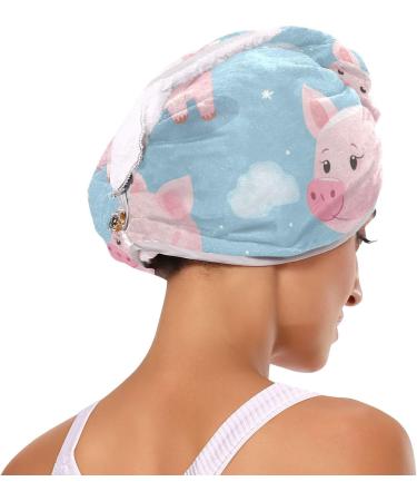 Pink Pigs Blue Hair Towel 2 Pack | Super Absorbent Quick Dry Hair Turbans for Women & Girls - Buy Online on GoSupps.com