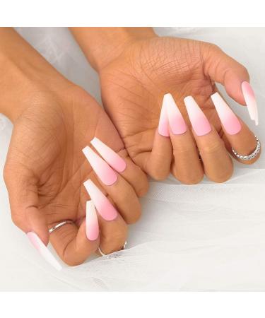 Buy Sethexy Matt Ballerina Long Coffin False Nails - 24 Pink Acrylic Press-On Nail Tips for Women & Girls | International Shipping - Buy Online on GoSupps.com